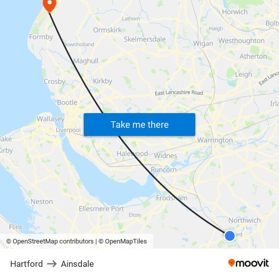 Hartford to Ainsdale map