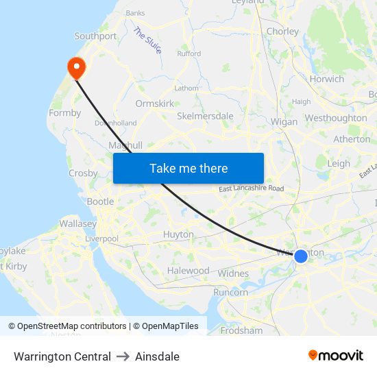 Warrington Central to Ainsdale map