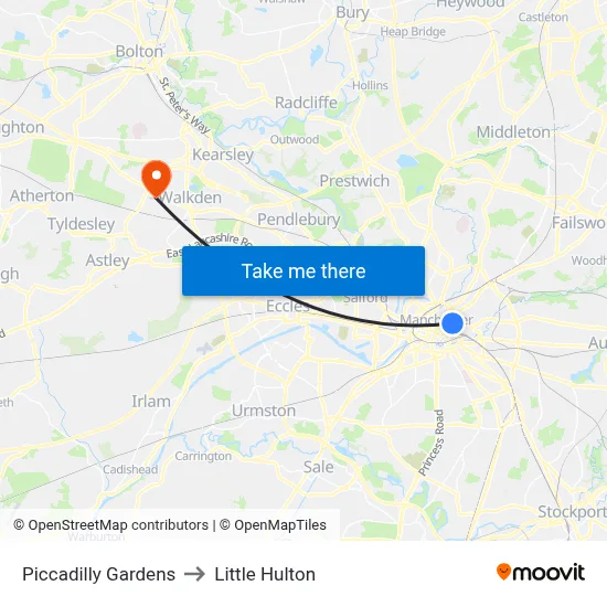 Piccadilly Gardens to Little Hulton map