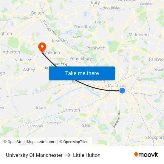 University Of Manchester to Little Hulton map