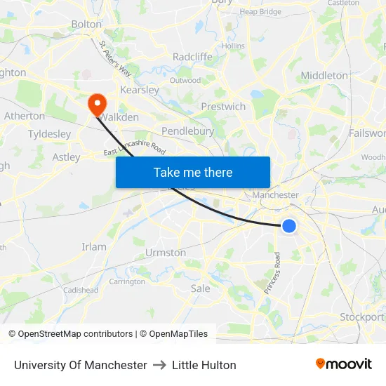 University Of Manchester to Little Hulton map