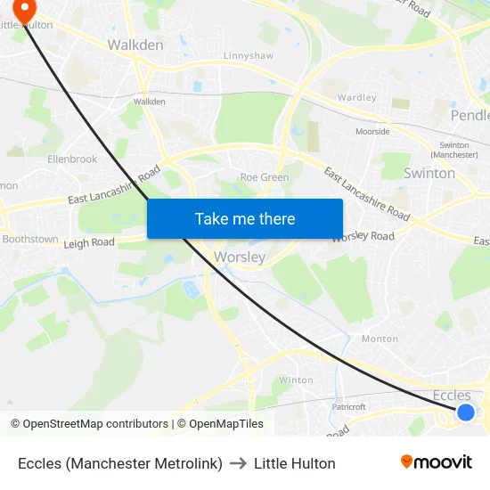 Eccles (Manchester Metrolink) to Little Hulton map