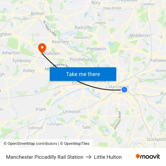 Manchester Piccadilly Rail Station to Little Hulton map
