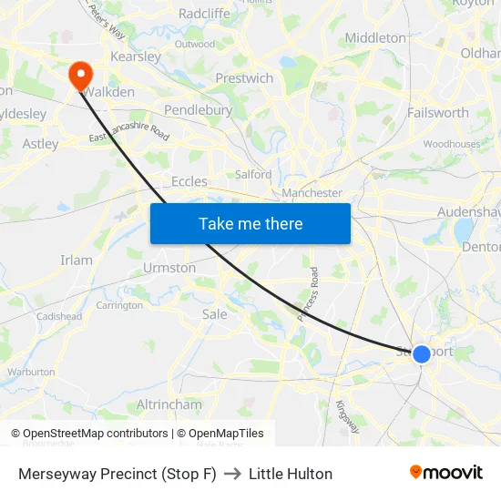 Merseyway Precinct (Stop F) to Little Hulton map