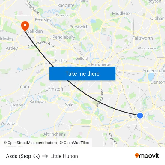 Asda to Little Hulton map