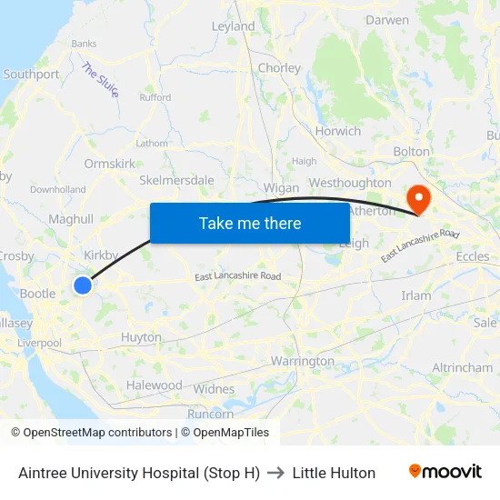 Aintree University Hospital to Little Hulton map