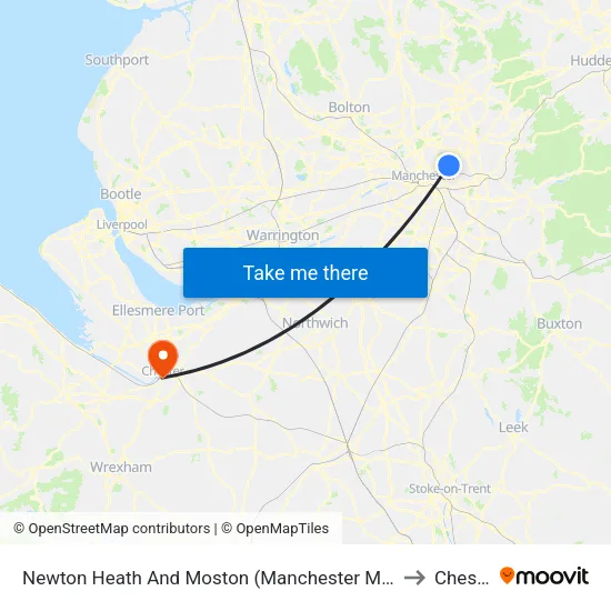 Newton Heath And Moston (Manchester Metrolink) to Chester map