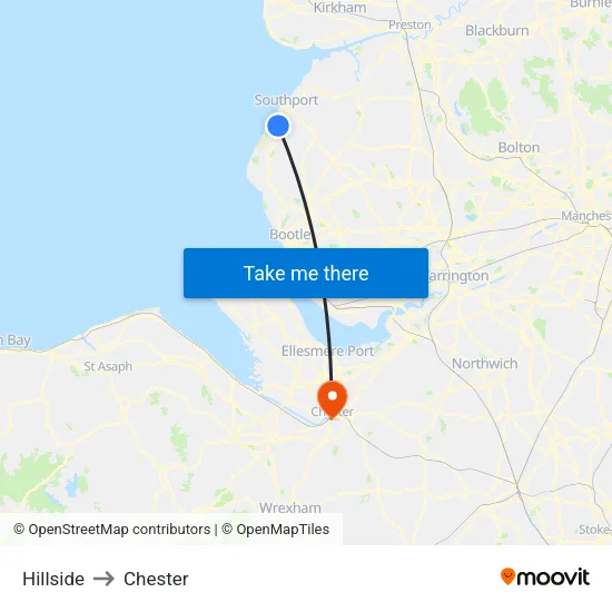 Hillside to Chester map
