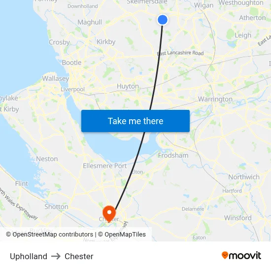 Upholland to Chester map