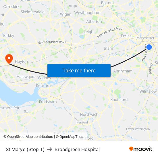 St Mary's (Stop T) to Broadgreen Hospital map