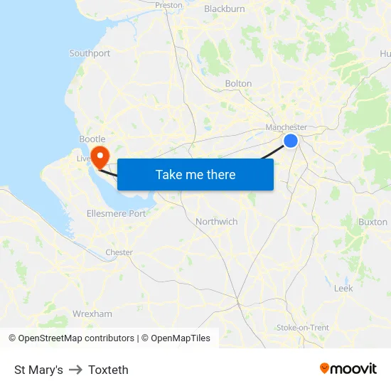 St Mary's to Toxteth map