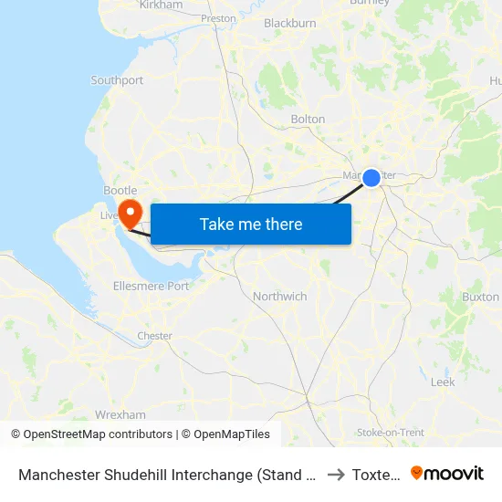 Manchester Shudehill Interchange (Stand G) to Toxteth map