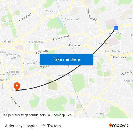 Alder Hey Hospital to Toxteth map