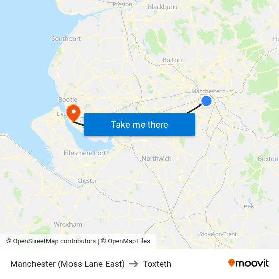 Manchester (Moss Lane East) to Toxteth map