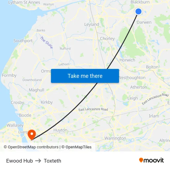Ewood Hub to Toxteth map