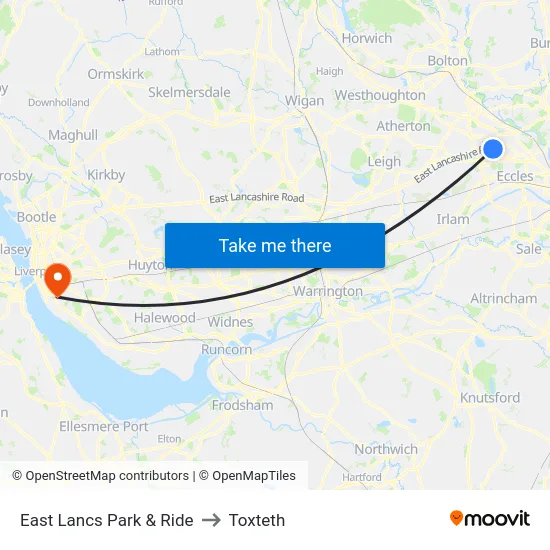 East Lancs Park & Ride to Toxteth map