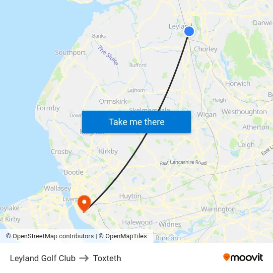 Leyland Golf Club to Toxteth map