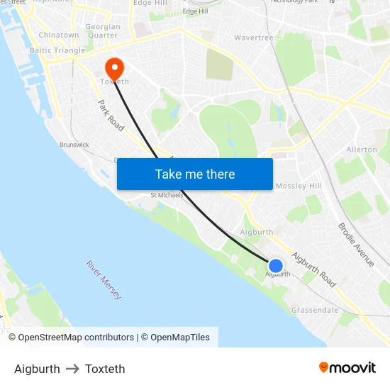 Aigburth to Toxteth map