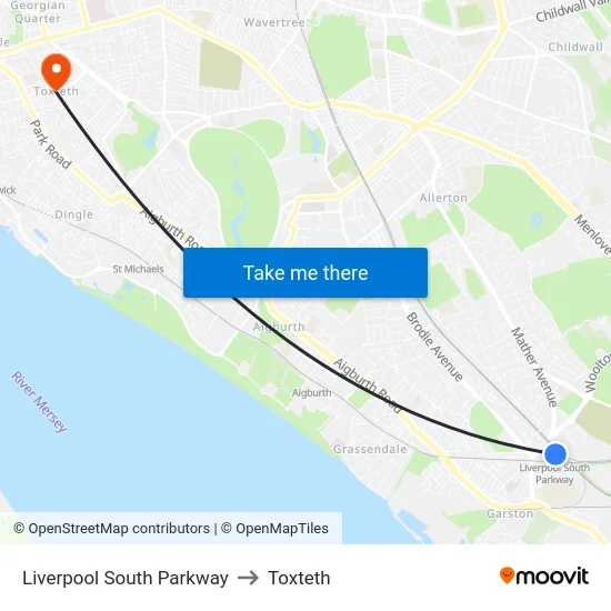 Liverpool South Parkway to Toxteth map