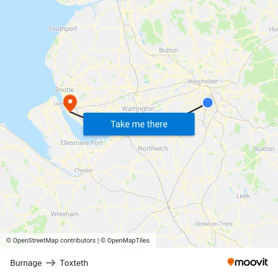 Burnage to Toxteth map