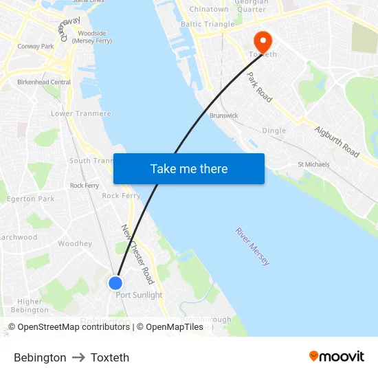 Bebington to Toxteth map