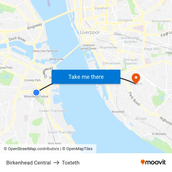 Birkenhead Central to Toxteth map