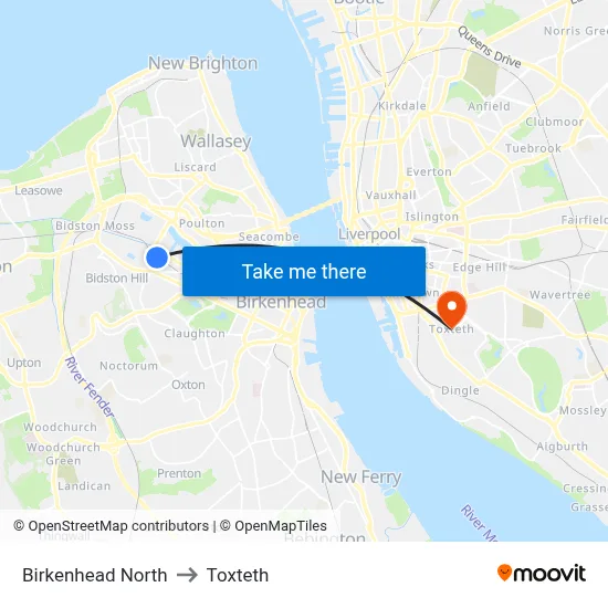 Birkenhead North to Toxteth map