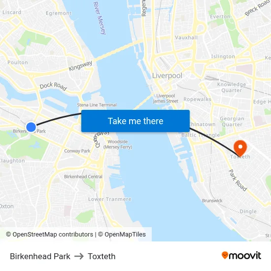 Birkenhead Park to Toxteth map