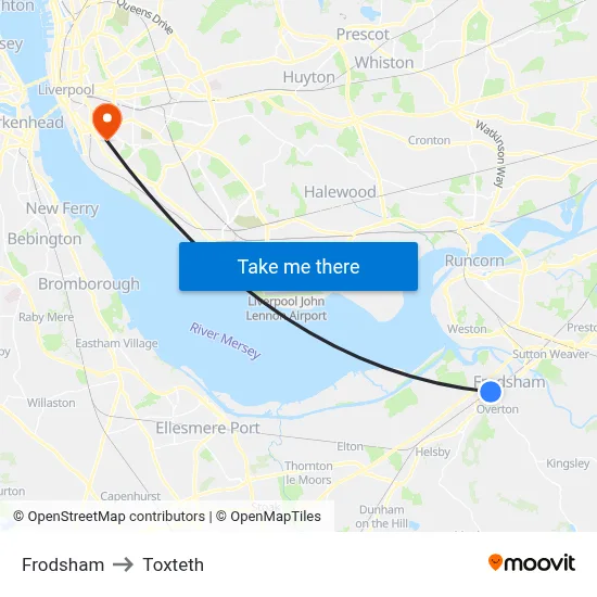 Frodsham to Toxteth map