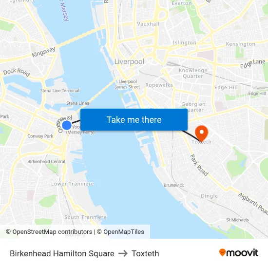 Birkenhead Hamilton Square to Toxteth map