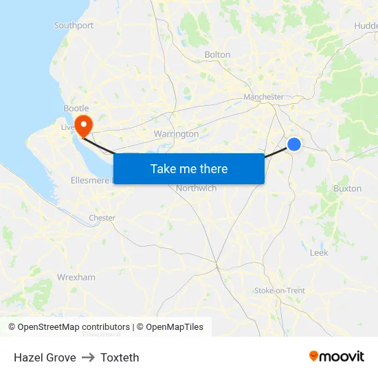 Hazel Grove to Toxteth map