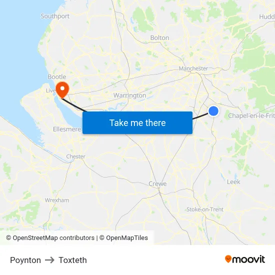 Poynton to Toxteth map