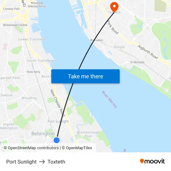 Port Sunlight to Toxteth map