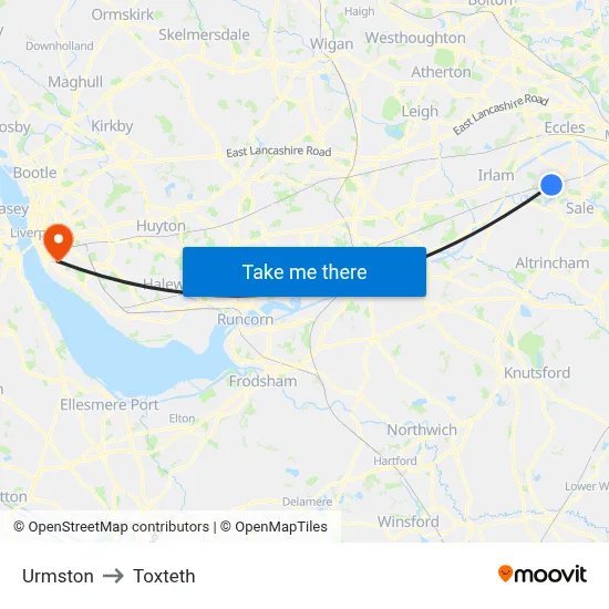 Urmston to Toxteth map