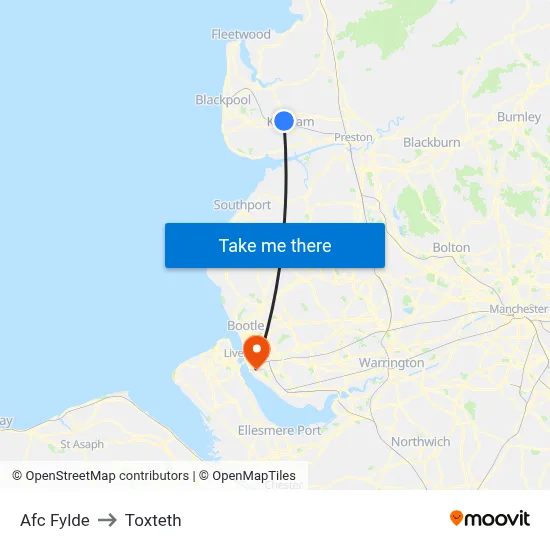 Afc Fylde to Toxteth map