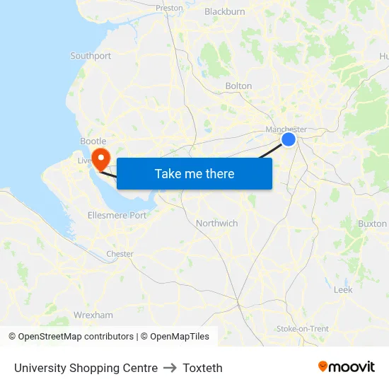 University Shopping Centre to Toxteth map