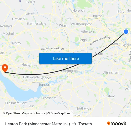 Heaton Park (Manchester Metrolink) to Toxteth map