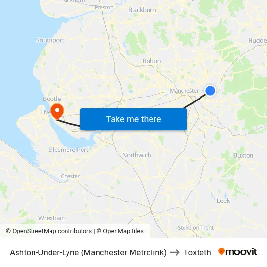 Ashton-Under-Lyne (Manchester Metrolink) to Toxteth map
