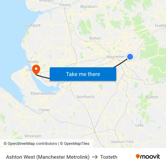 Ashton West (Manchester Metrolink) to Toxteth map