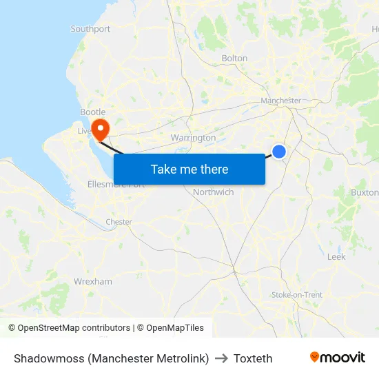 Shadowmoss (Manchester Metrolink) to Toxteth map