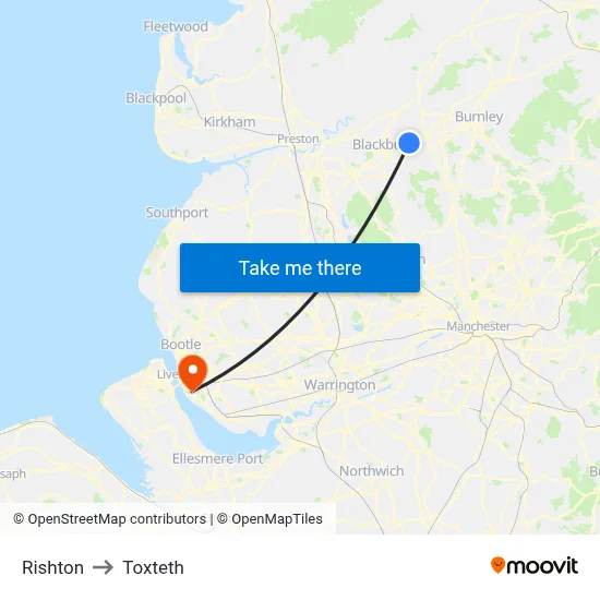 Rishton to Toxteth map