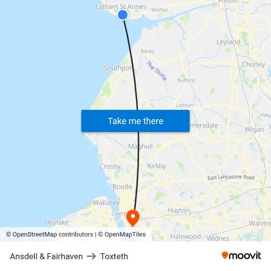 Ansdell & Fairhaven to Toxteth map