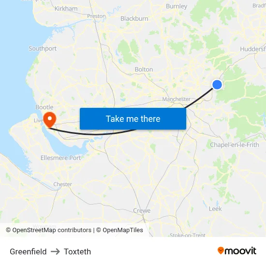Greenfield to Toxteth map