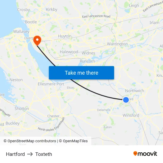 Hartford to Toxteth map