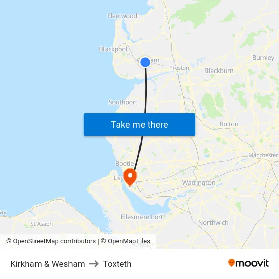 Kirkham & Wesham to Toxteth map