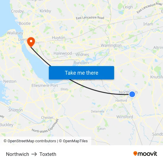 Northwich to Toxteth map