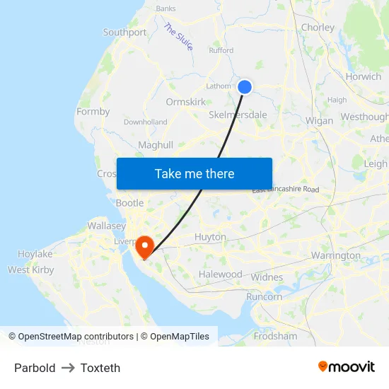 Parbold to Toxteth map