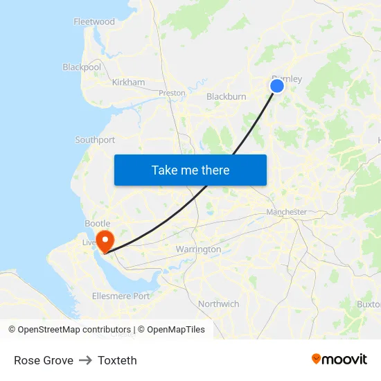 Rose Grove to Toxteth map