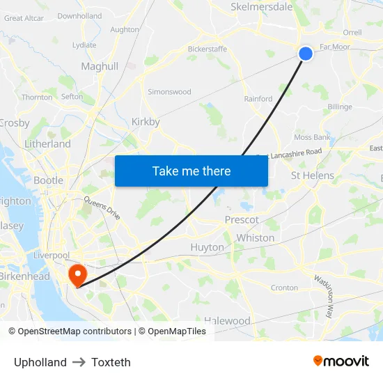 Upholland to Toxteth map