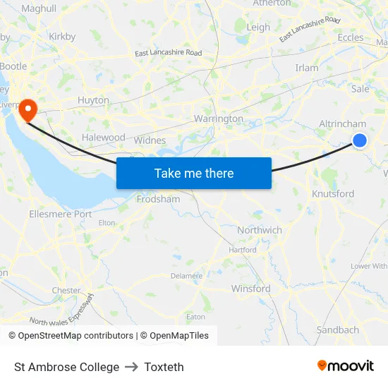 St Ambrose College to Toxteth map